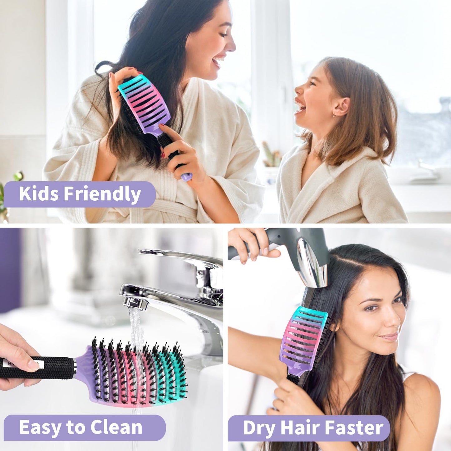 Ergonomic handle detail of Hippih detangler brush