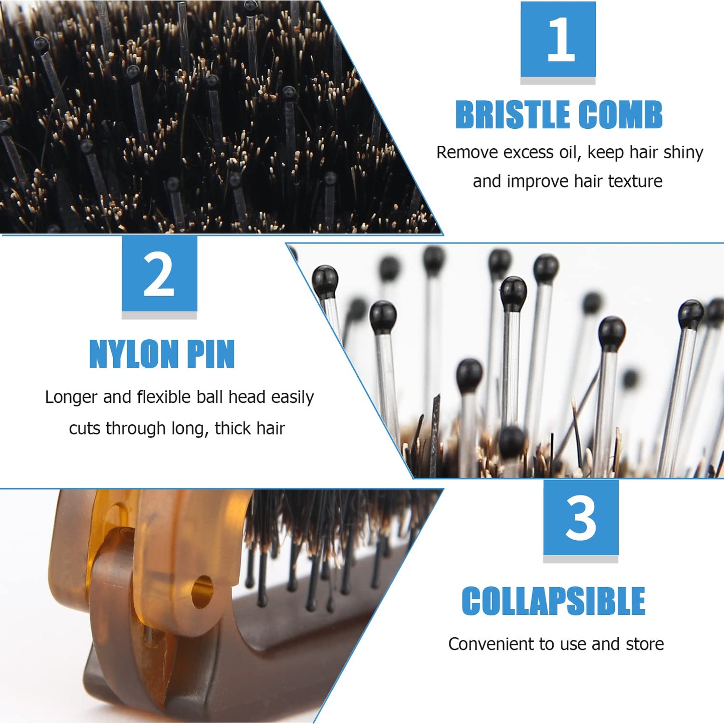Ancable portable folding hair brush shown in collapsed pocket size