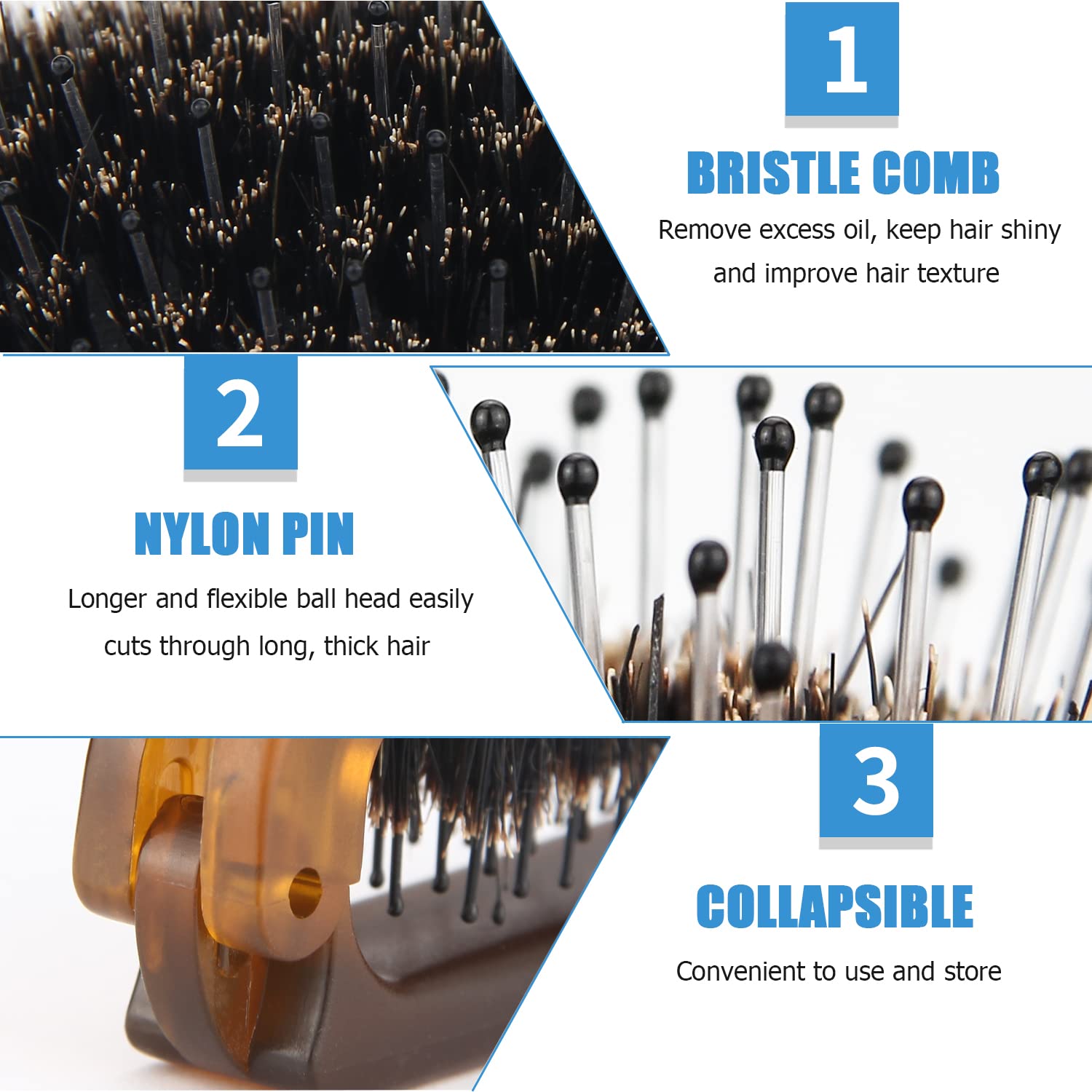 Ancable portable folding hair brush shown in collapsed pocket size