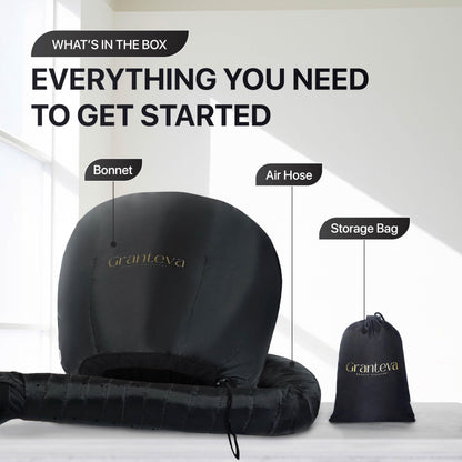 Granteva soft bonnet hair dryer hat packed flat showing its lightweight and portable travel friendly design.