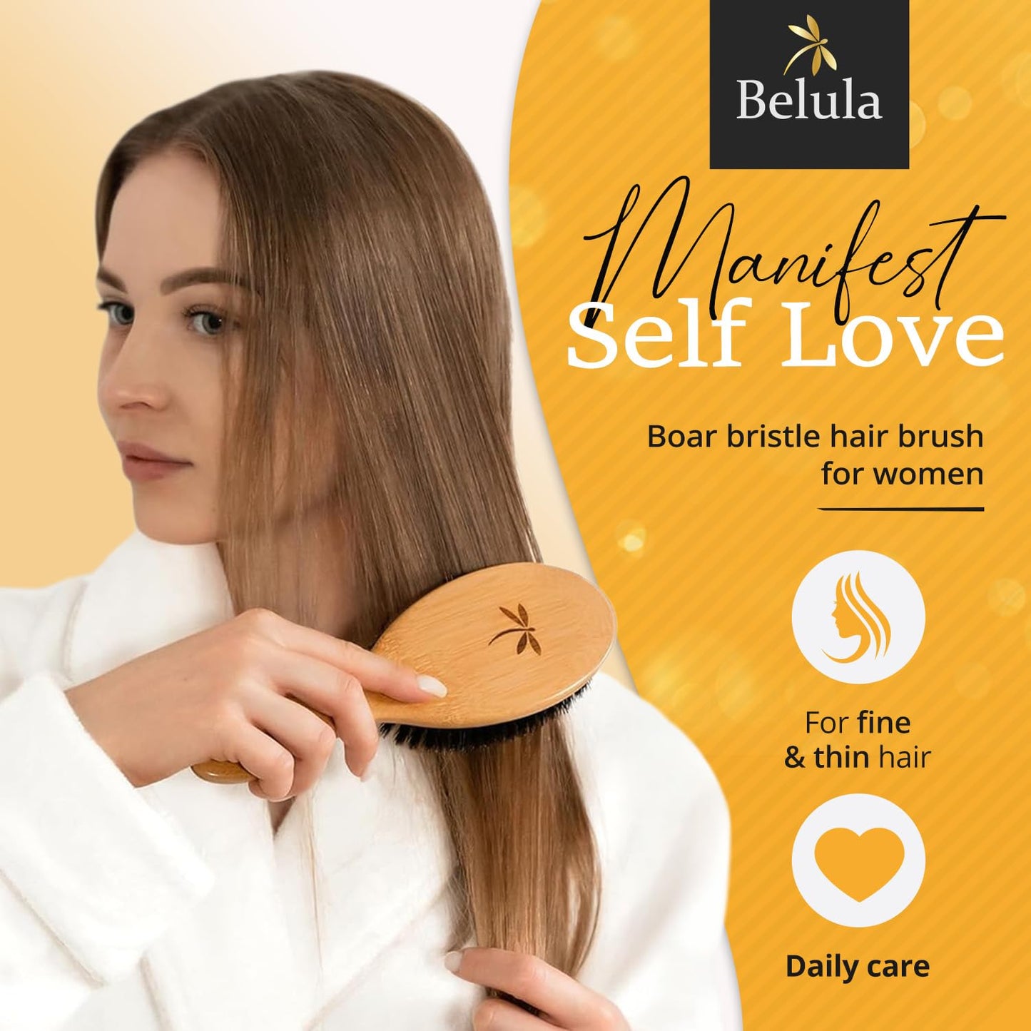 Belula wooden hair comb and brush set in orange gift box