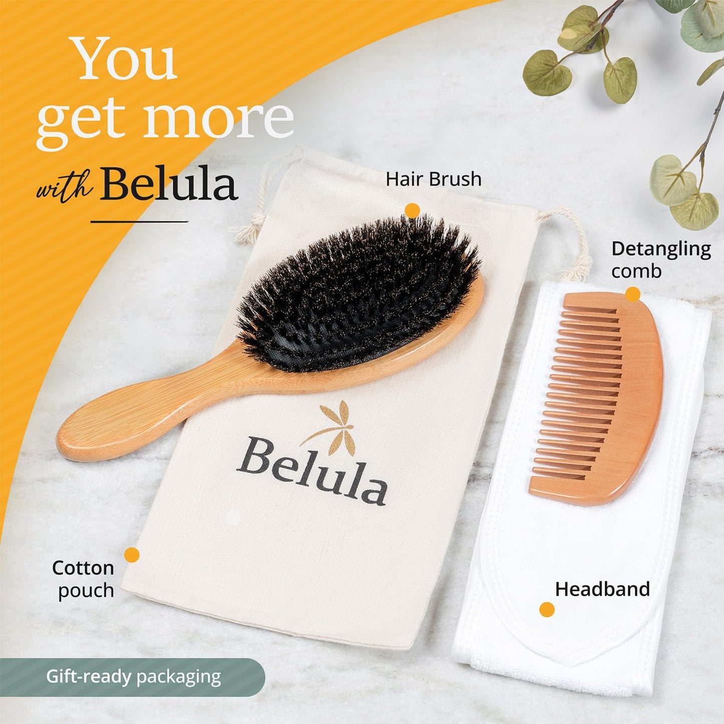 Authentic Belula boar bristle brush showing handle design