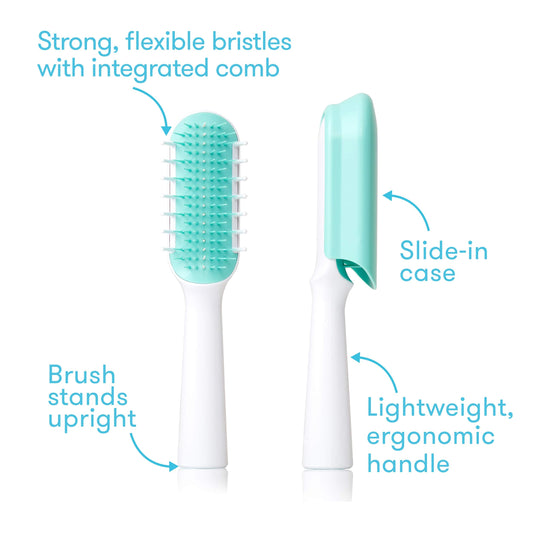 Frida Baby toddler hairbrush showing bristle and comb design