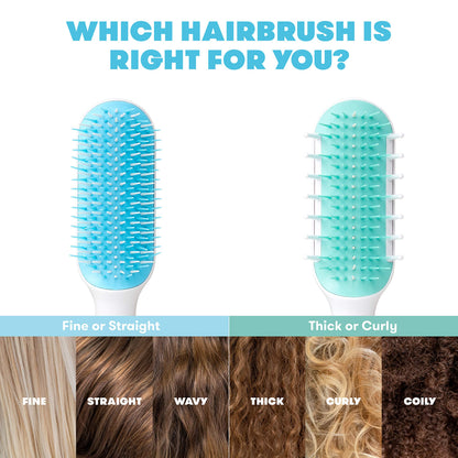Side profile of Frida Baby detangler brush in teal