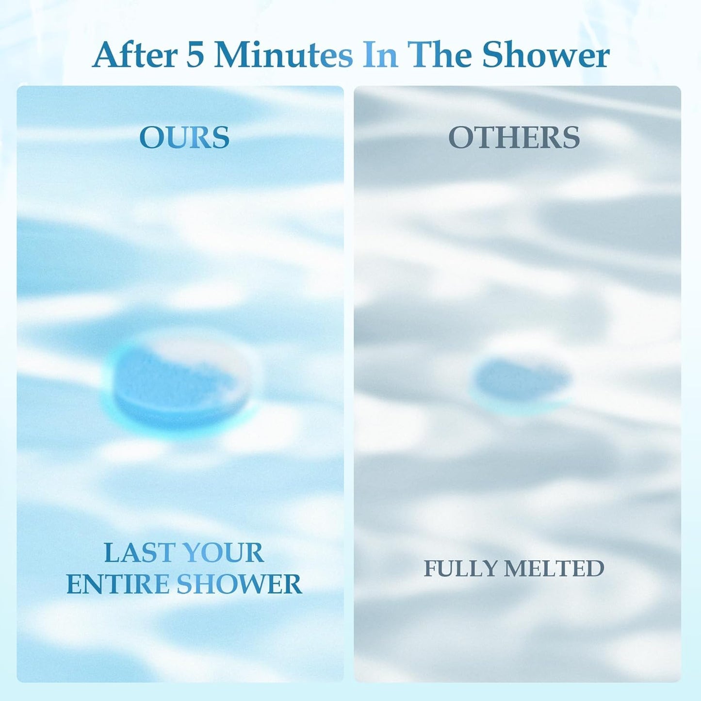 Six different varieties of aromatic shower steamers demonstrating the various color combinations