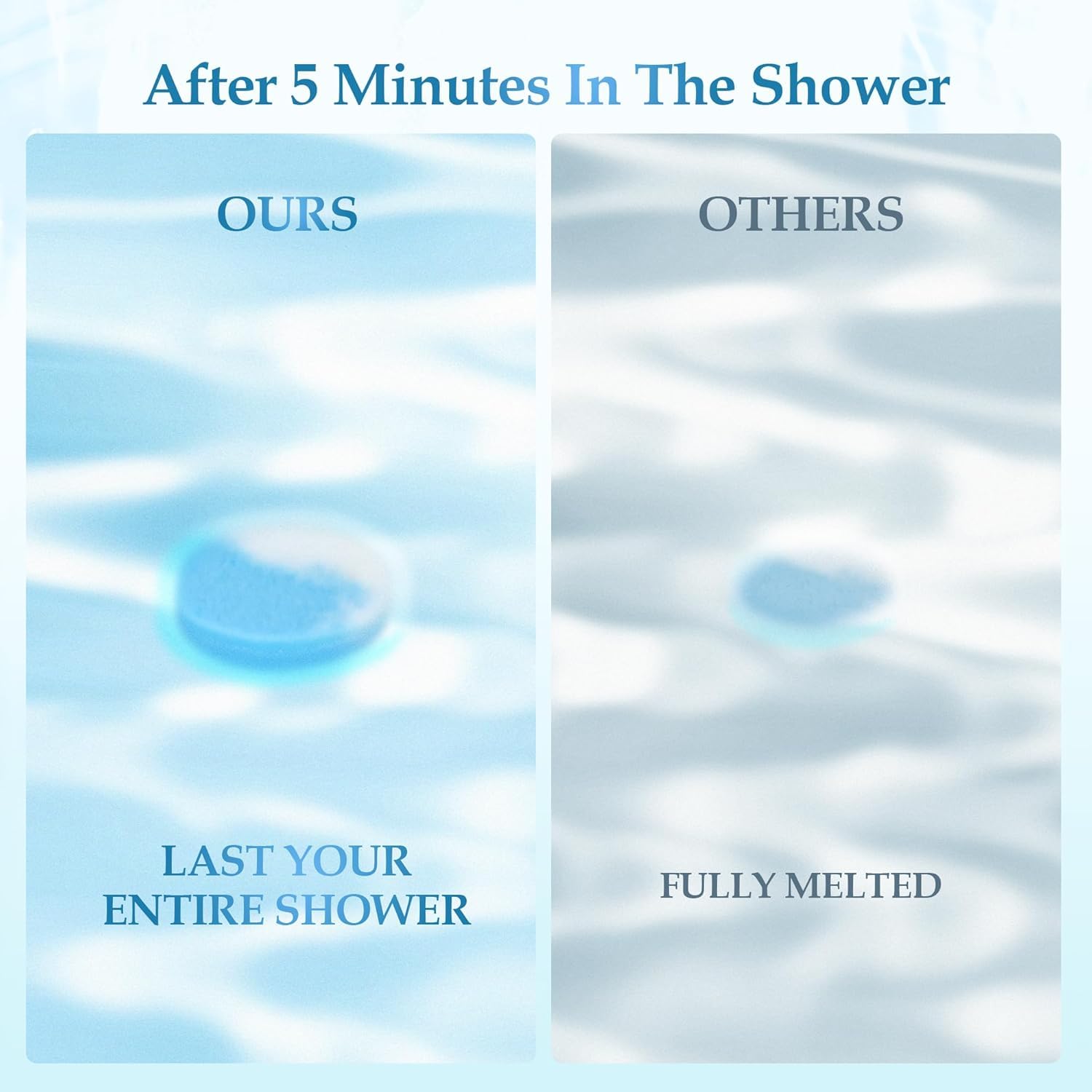 Six different varieties of aromatic shower steamers demonstrating the various color combinations