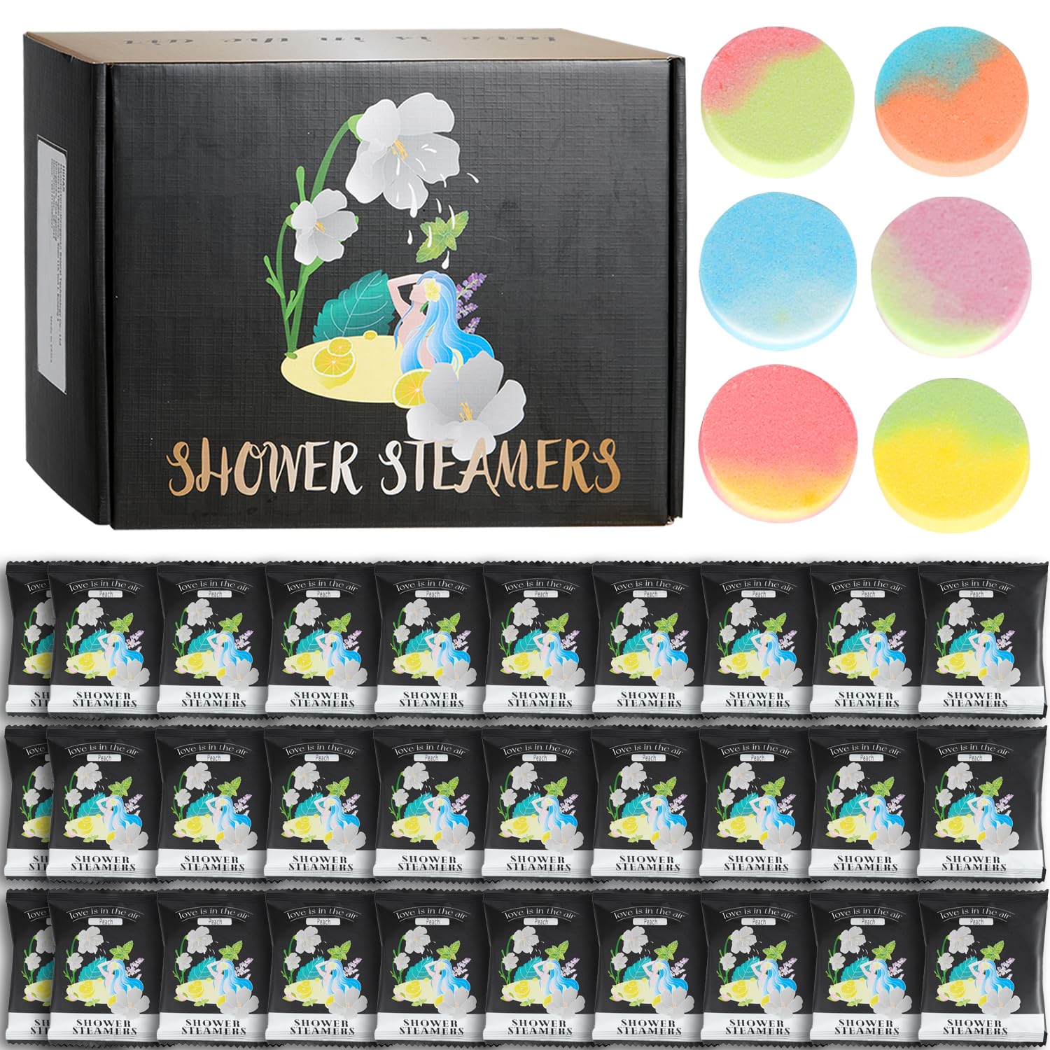 Authentic imported aromatherapy shower tablets being activated by warm bathroom steam