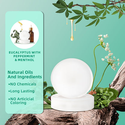 Organic essential oil shower bombs in individually wrapped packaging showing diverse scents.