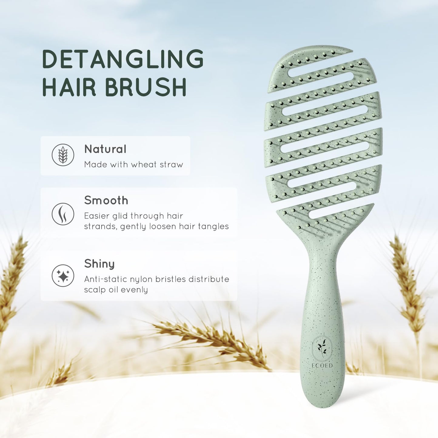 Ecoed detangling brush bristles for curly and straight hair