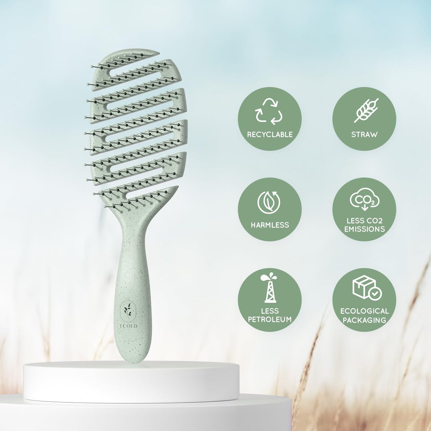 Green eco-friendly hairbrush handle and ergonomic grip