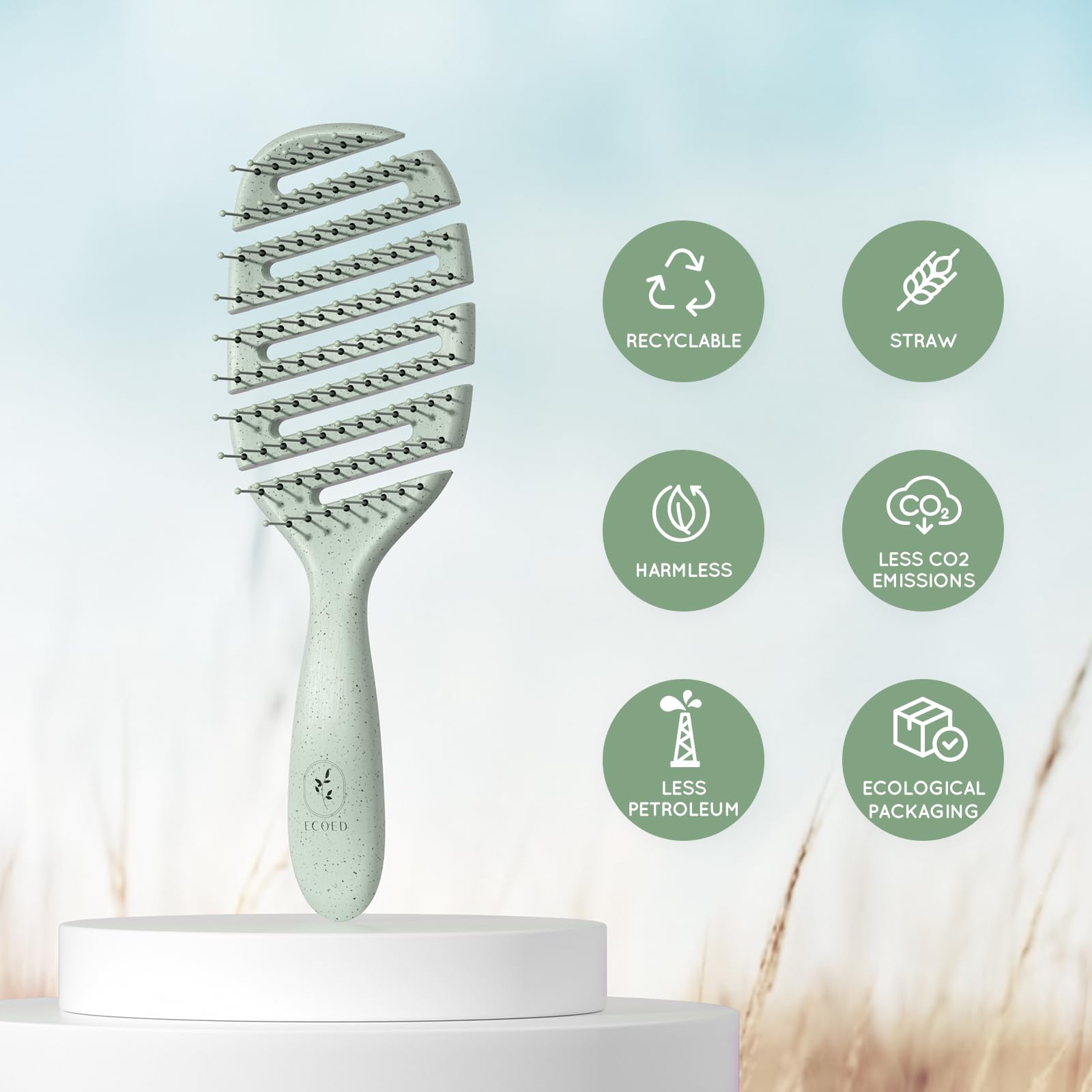 Green eco-friendly hairbrush handle and ergonomic grip