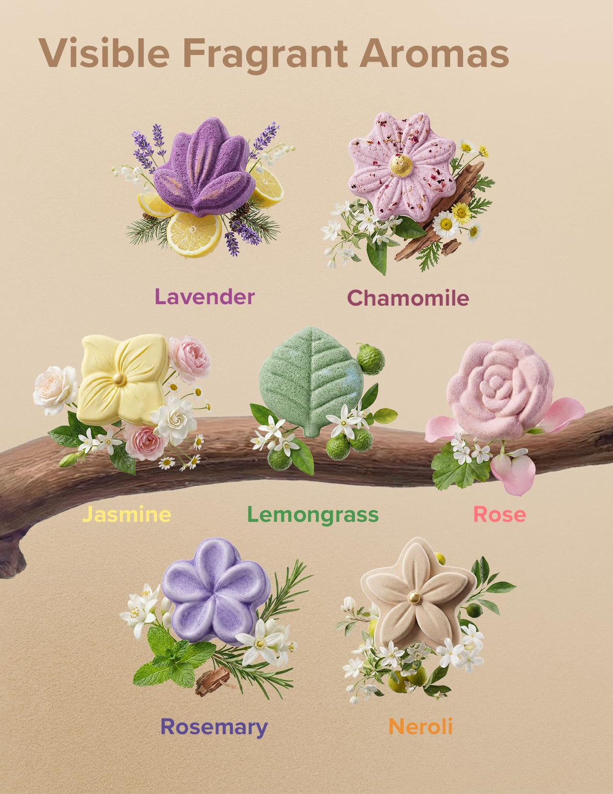 Momcozy shower steamers assortment of seven floral shapes