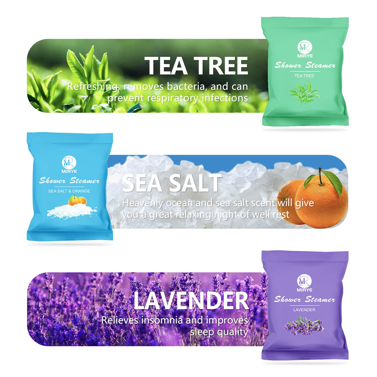 Close up look at twenty-five gram individual aromatherapy shower tablets outside their packaging