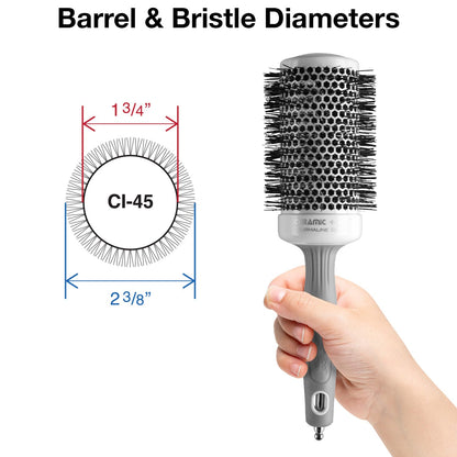 Olivia Garden professional non electrical blowout brush close up of the seamless ceramic coated barrel and vented airflow holes.