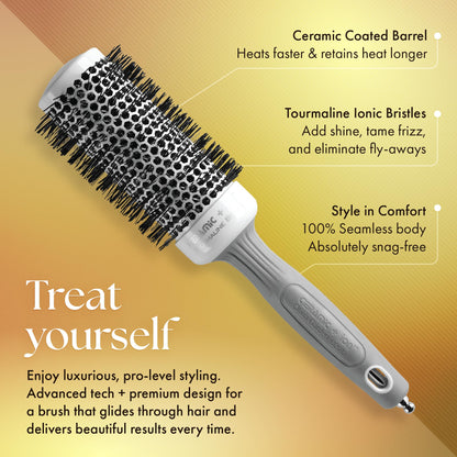 Olivia Garden tourmaline ionic styling brush detailing the anti static soft tip nylon bristles.
