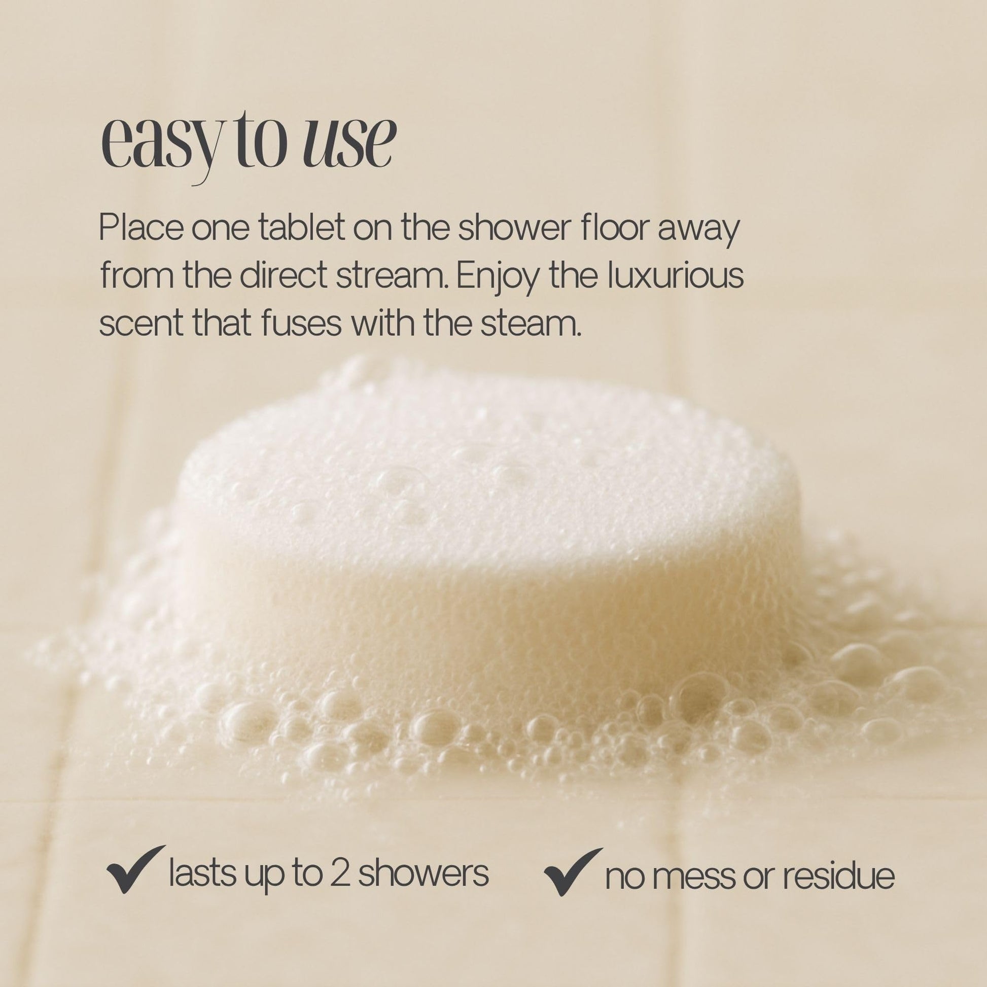 Premium USA imported vegan self care shower tablets close up view