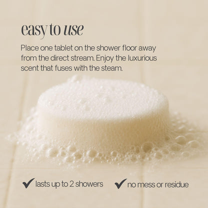 Premium USA imported vegan self care shower tablets close up view