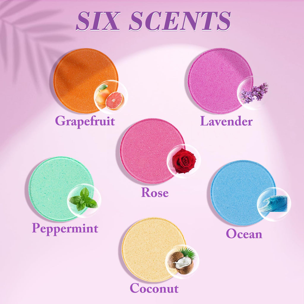 DeckTheHalls 18 pack shower bombs arranged to show assorted colors and scents