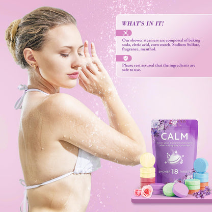 Premium essential oil infused bath tablets arranged neatly by color for sensory stress relief.