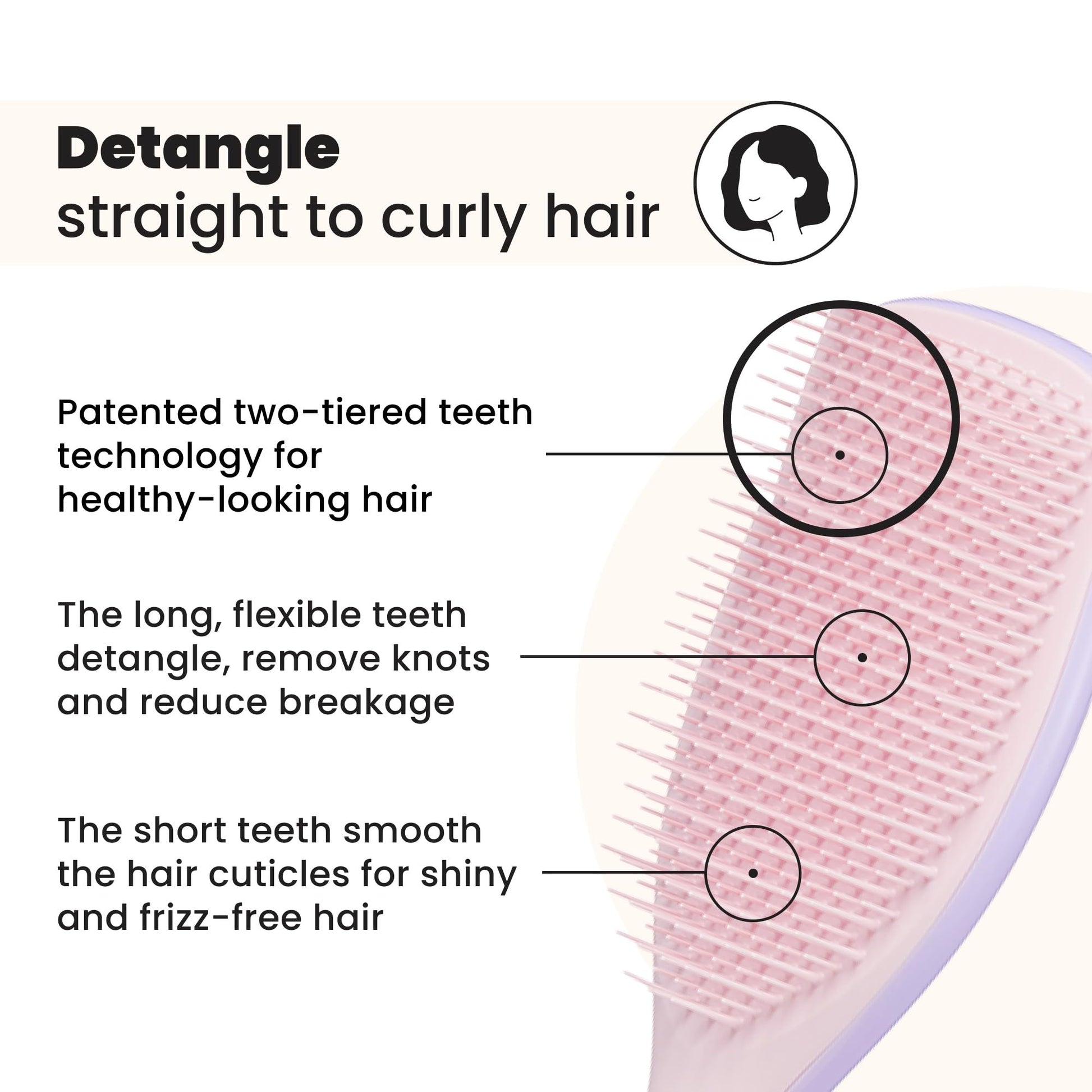 Tangle Teezer hairbrush showing two-tiered teeth technology