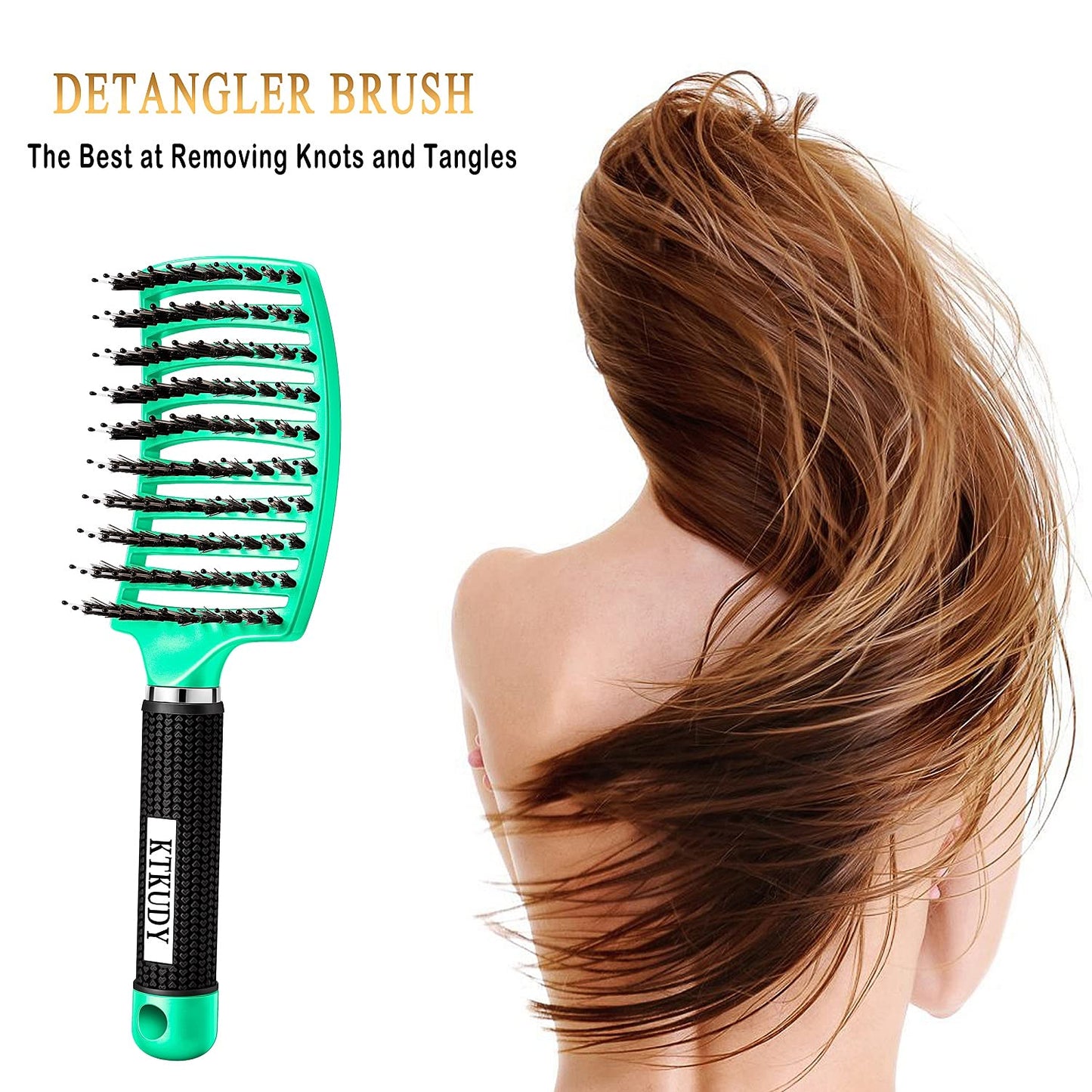Close up of boar bristles on Ktkudy detangling brush