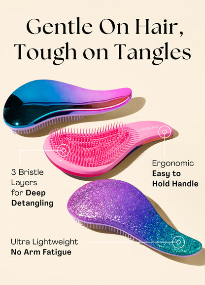 Lily England gentle detangler hairbrush demonstrating easy grip for kids and toddlers