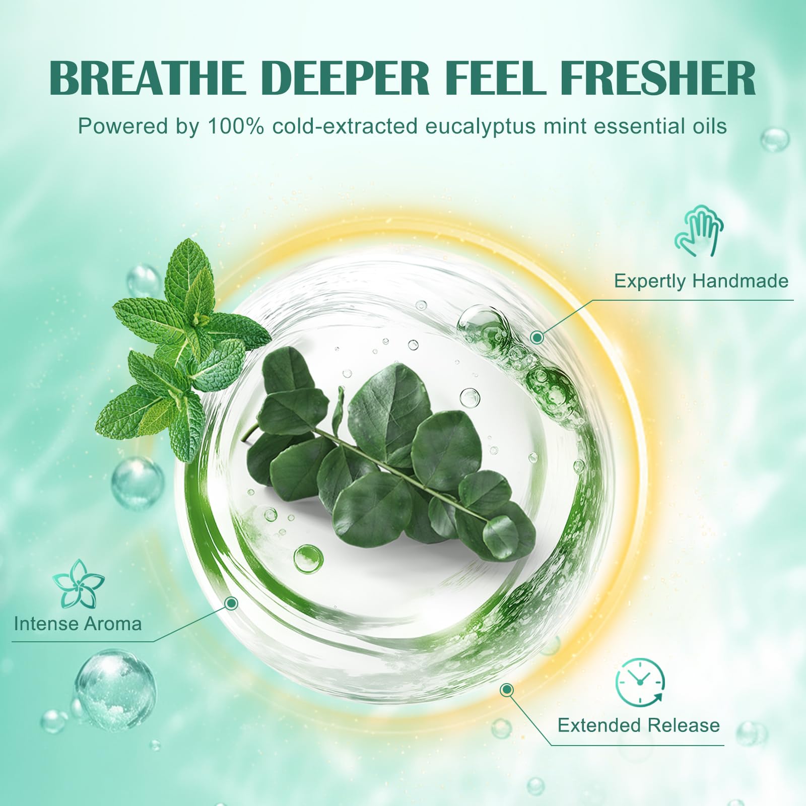 Premium eucalyptus and mint bath tablets dissolving on a luxury home spa bathroom floor.