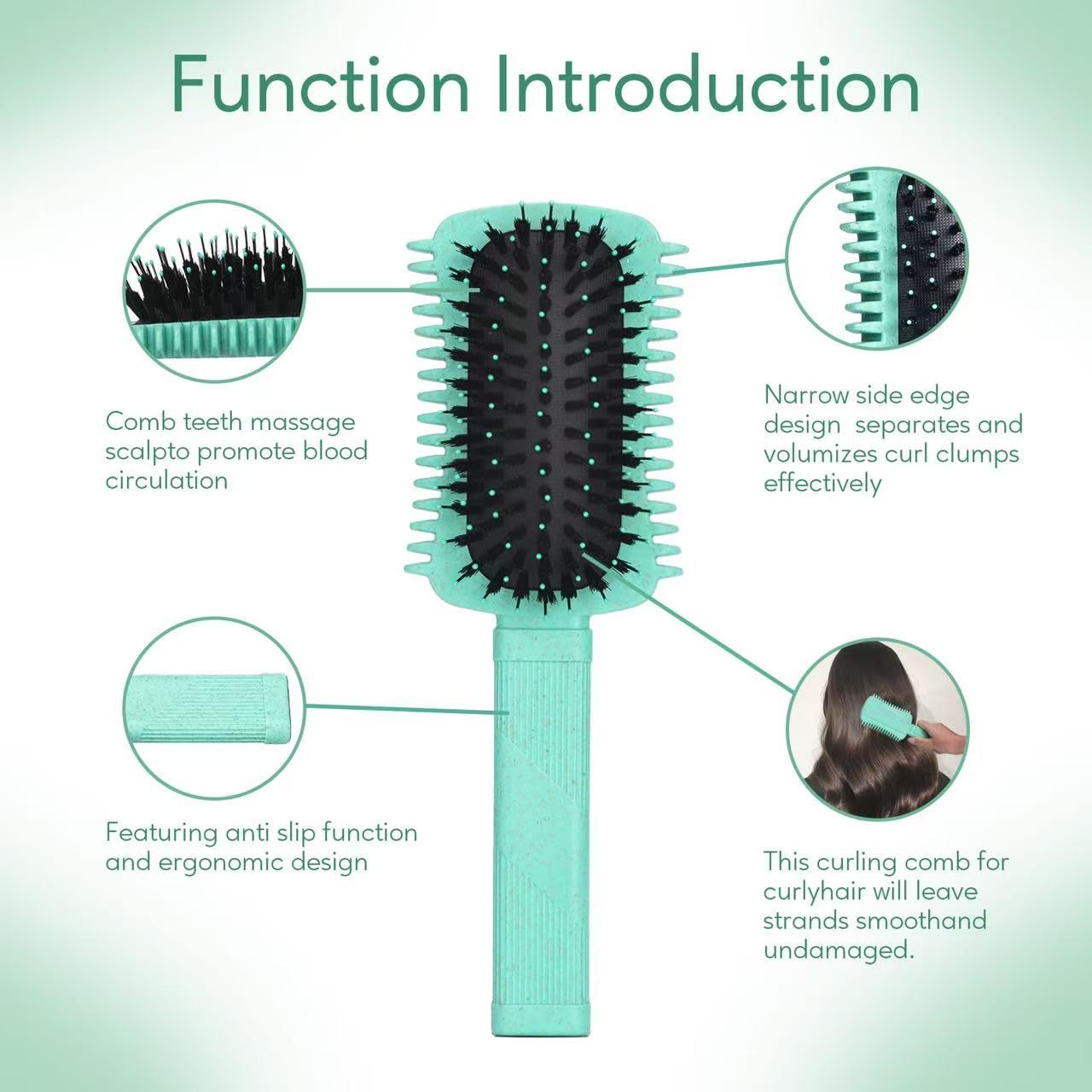 Ergonomic green handle of Auhrjomra curl brush