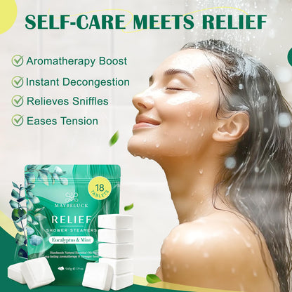 Close up view of the 19 ounce aromatherapy shower tablet texture and natural ingredients.