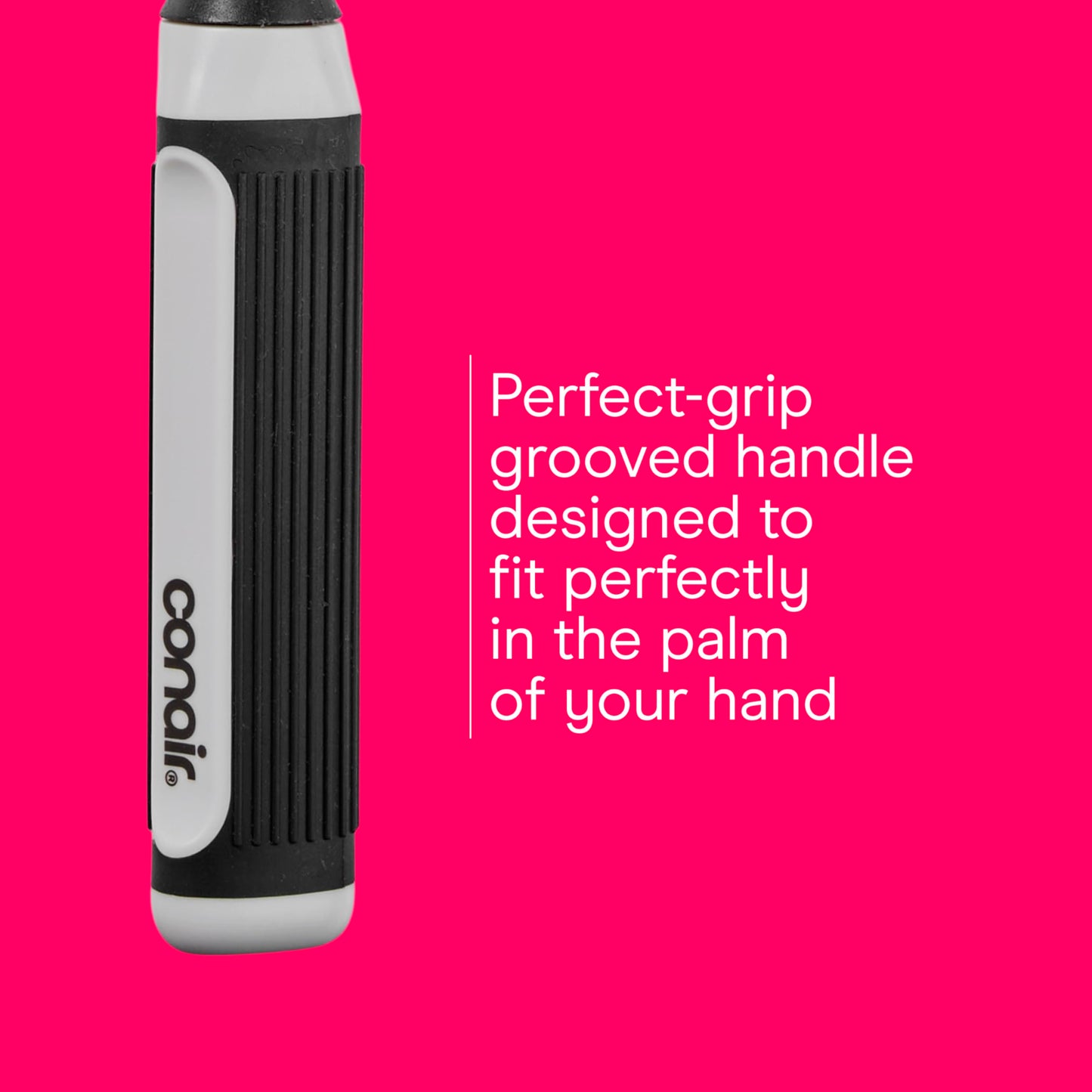 Side profile of Conair pro hairbrush highlighting the uniform rows of synthetic nylon bristles.