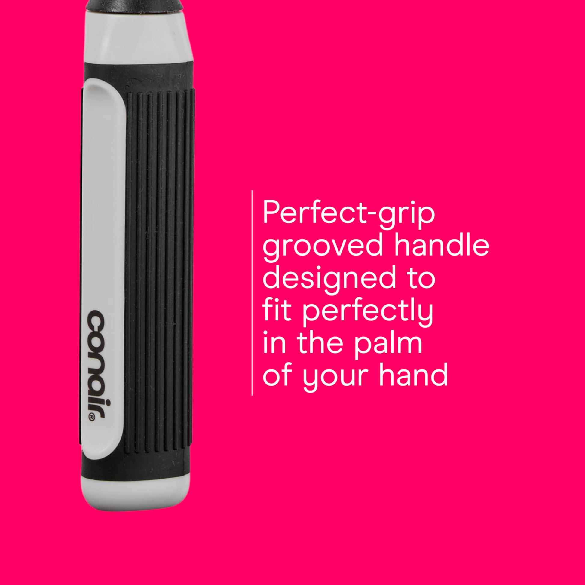 Side profile of Conair pro hairbrush highlighting the uniform rows of synthetic nylon bristles.