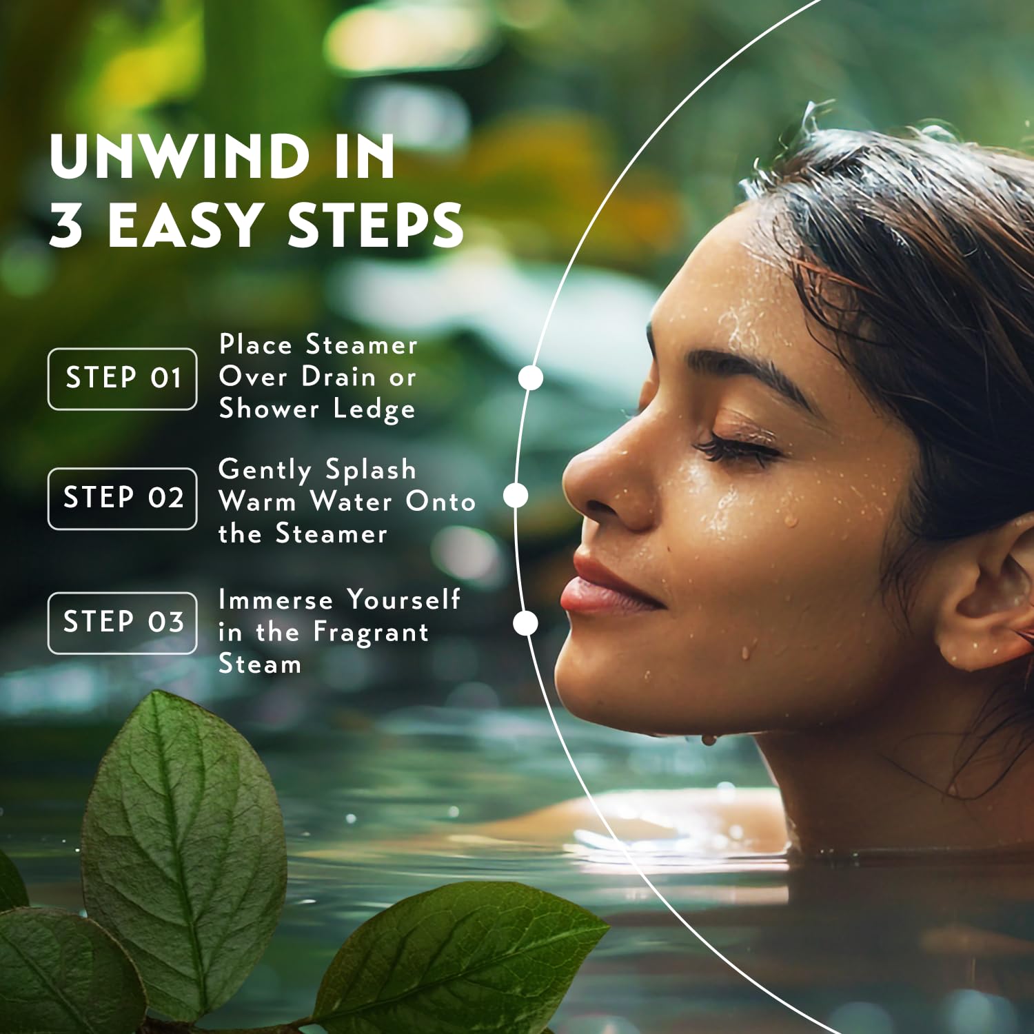 Dissolving shower steamer tablet releasing aromatic essential oil vapors in a steaming bathroom