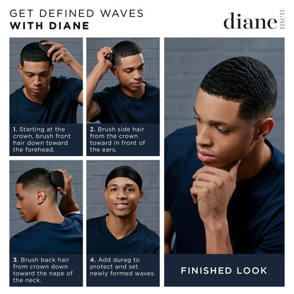 Side profile of Diane wave brush highlighting the ergonomic wooden grip and 7 rows of precision bristles