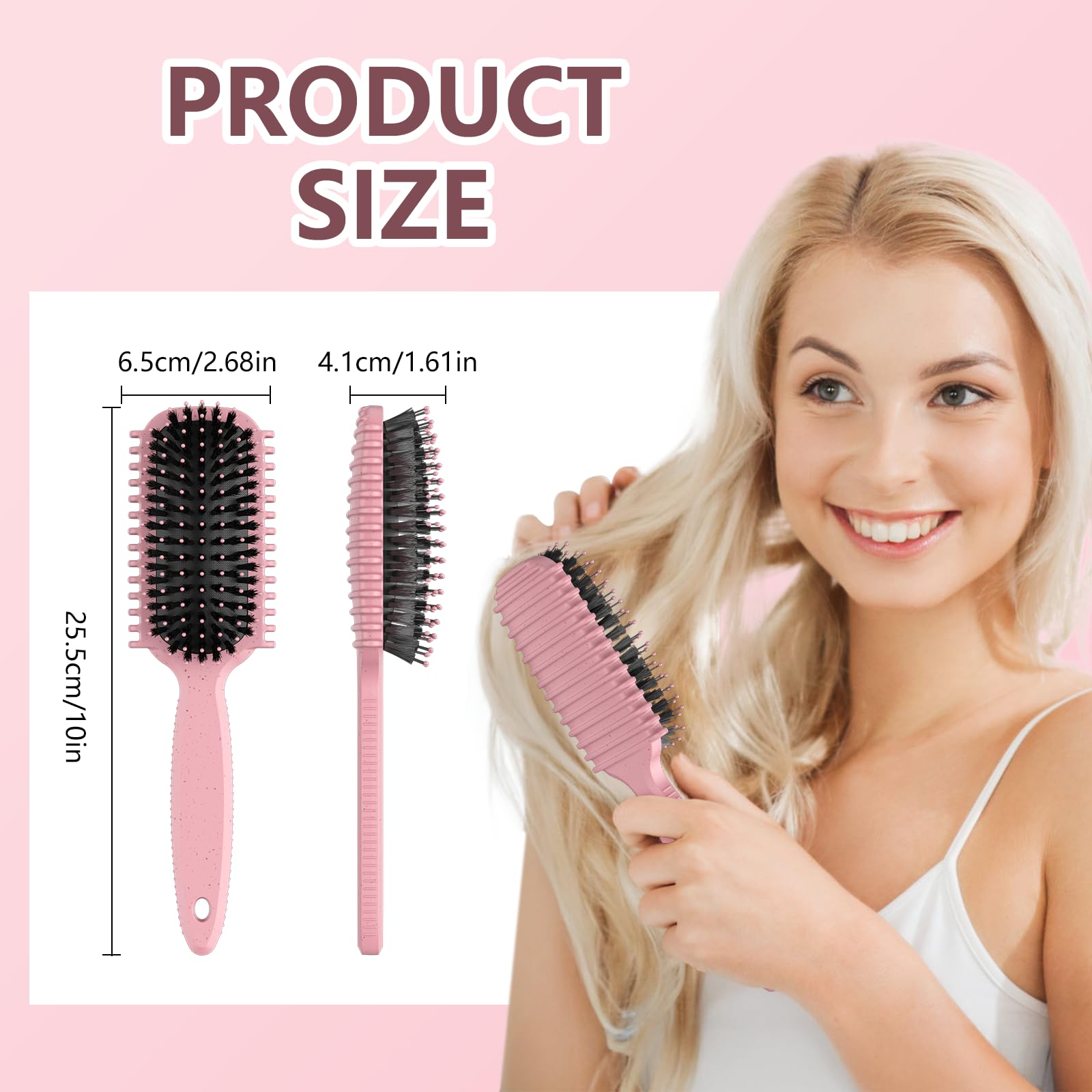 Side profile of Hez pink curly hair brush
