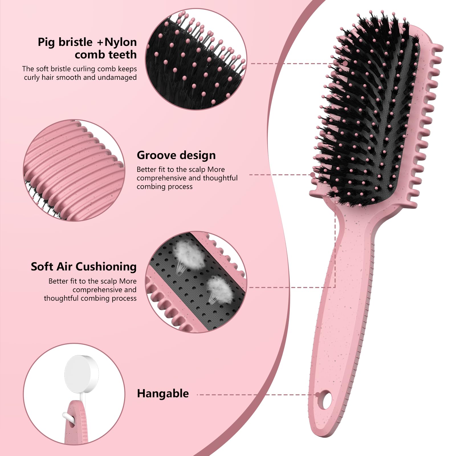 Close up of flexible bristles on Hez styling brush
