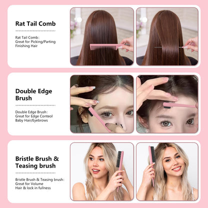 Hand holding pink curl brush for styling