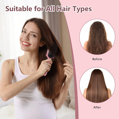 Pink detangling brush for curly hair on flat surface