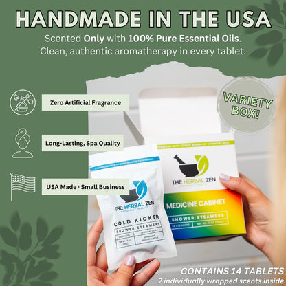 Premium imported plant based shower tablets being activated by water steam in bathroom