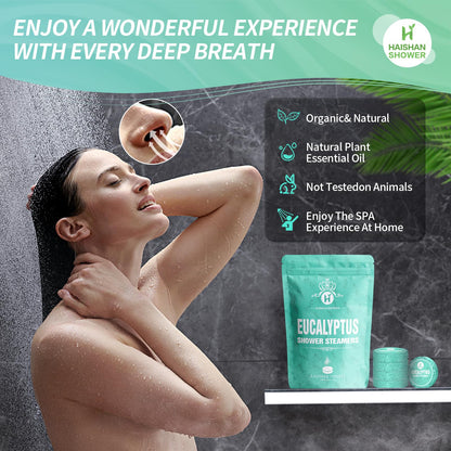 Premium shower steamer tablet dissolving on bathroom floor releasing aromatic vapor