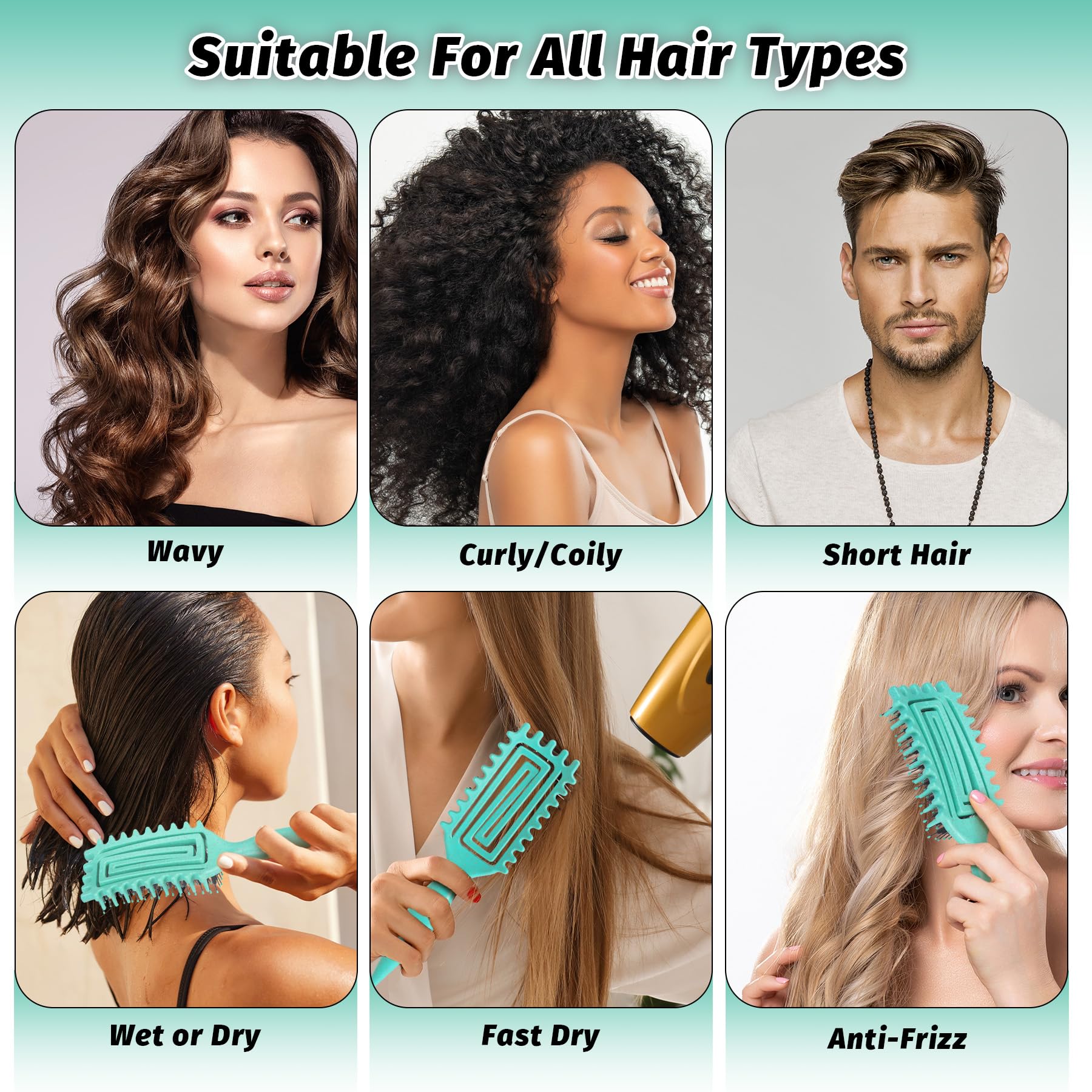Vented curl styling brush for wet and dry hair