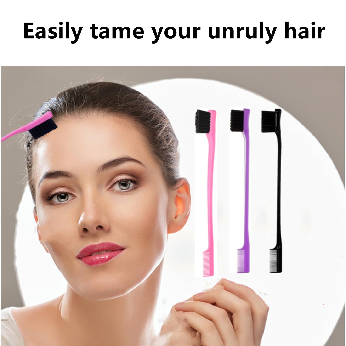 Pink purple and black edge control brushes for hair
