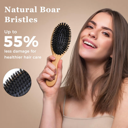 Black Egg natural boar bristle hair brush close up