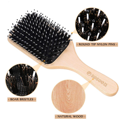 Sosoon hairbrush with natural bristles and wooden handle