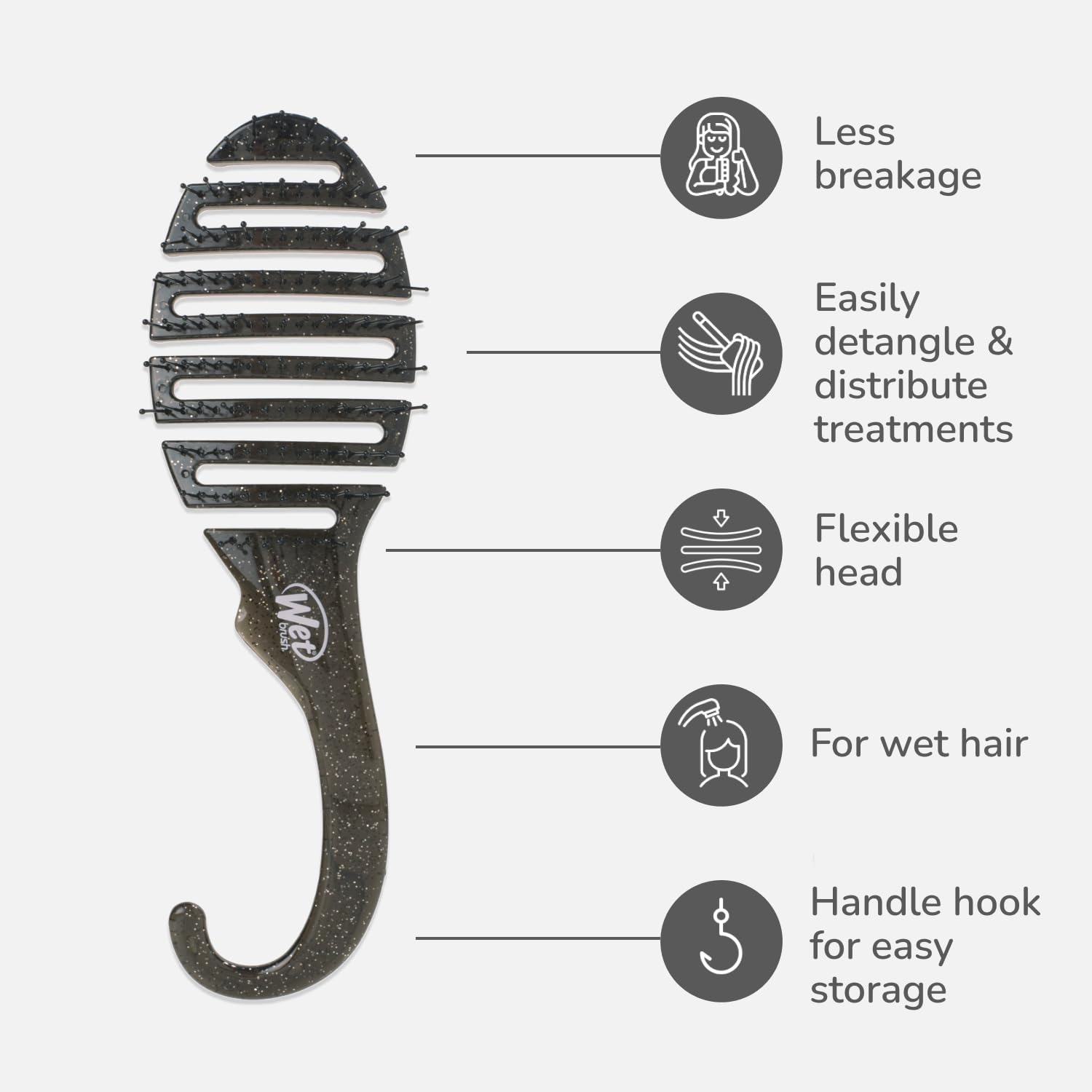 Wet Brush Shower Detangler showing flexible head design