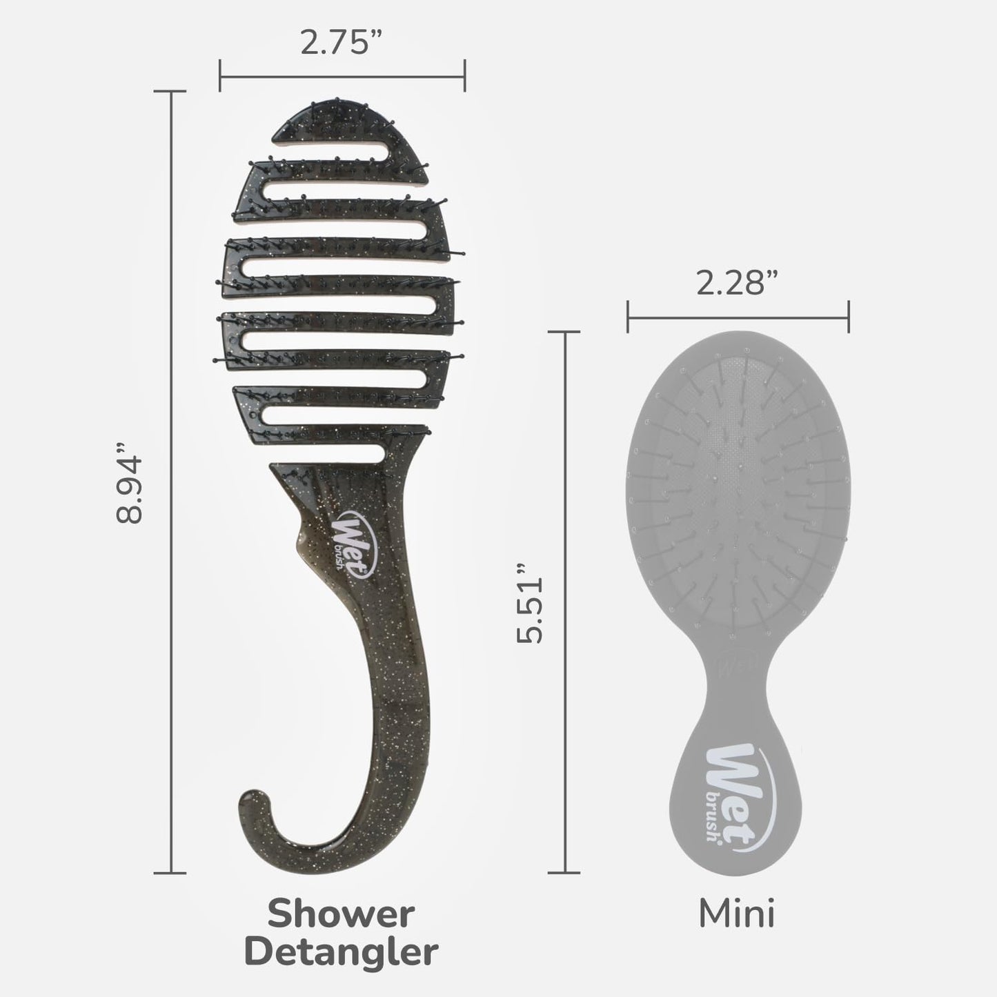 Wet Brush Black Glitter side profile showing ergonomics