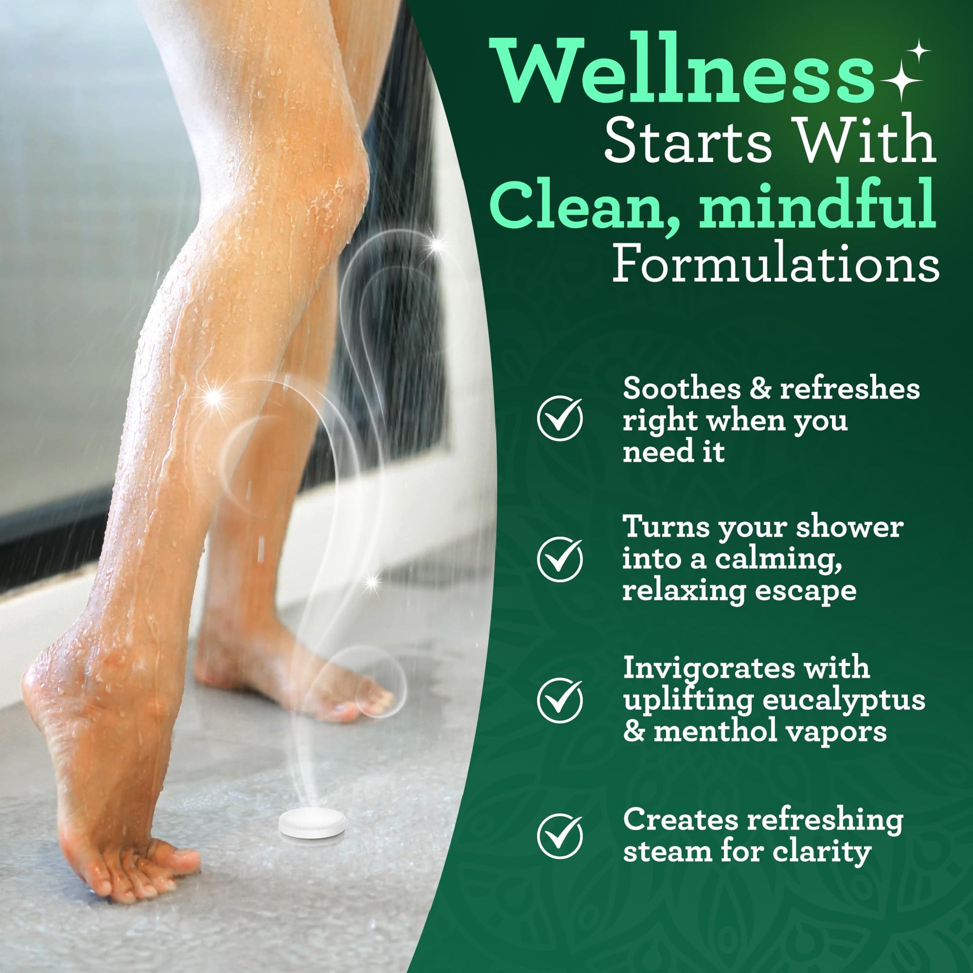 Clean dissolving white shower steamer tablet close up view