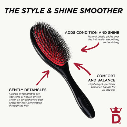 Side profile of Denman medium cushion hair brush demonstrating the air cushioned pad.