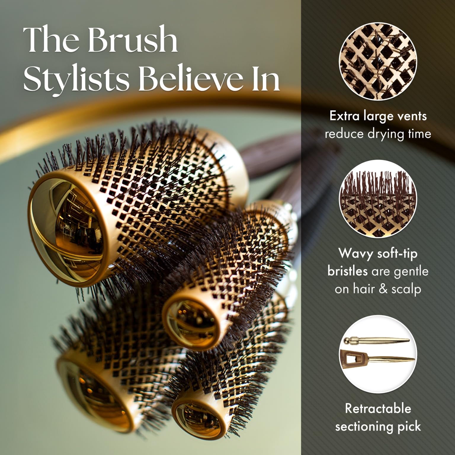 Olivia Garden NanoThermic 1.75 inch barrel brush showing the ergonomic non slip handle design