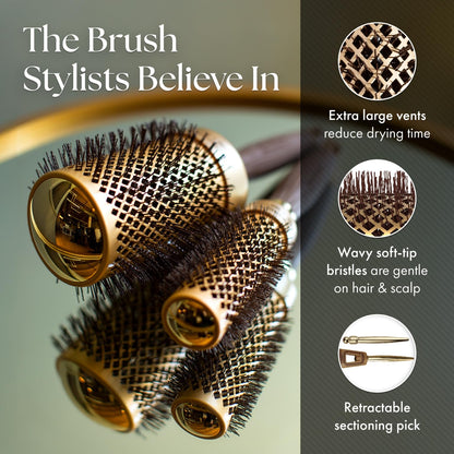 Olivia Garden NanoThermic 1.75 inch barrel brush showing the ergonomic non slip handle design