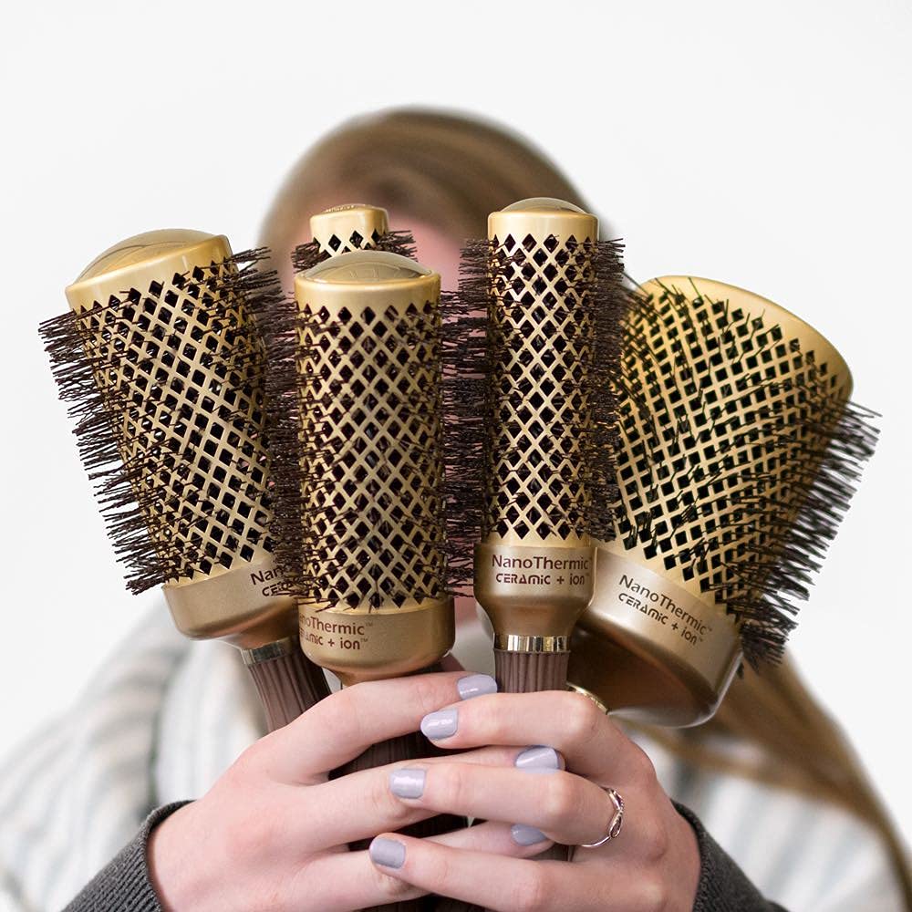 Top view of the Olivia Garden professional blowout brush barrel showing the anti static bristle layout